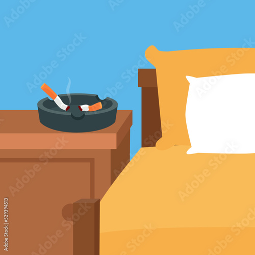 cigarette butts near the bed