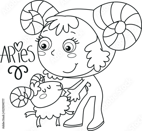Cute little girl dressed as a aries zodiac sign, clipart