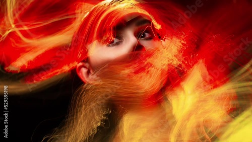 Abstract silhouette of a face, animation of the movement of light	
