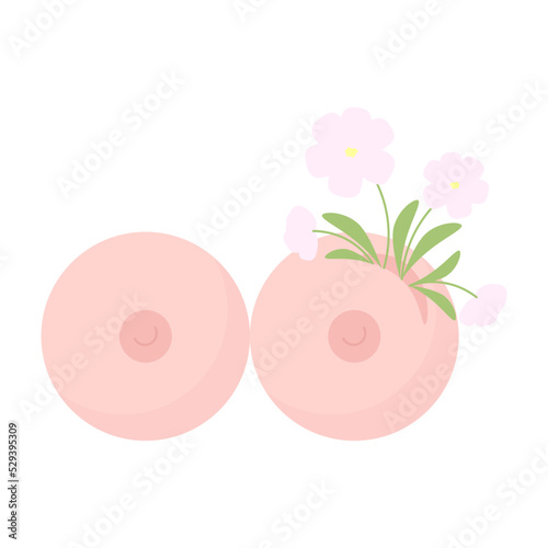 Women's breasts with a slit and flowers inside in honor of World Breast Cancer Day