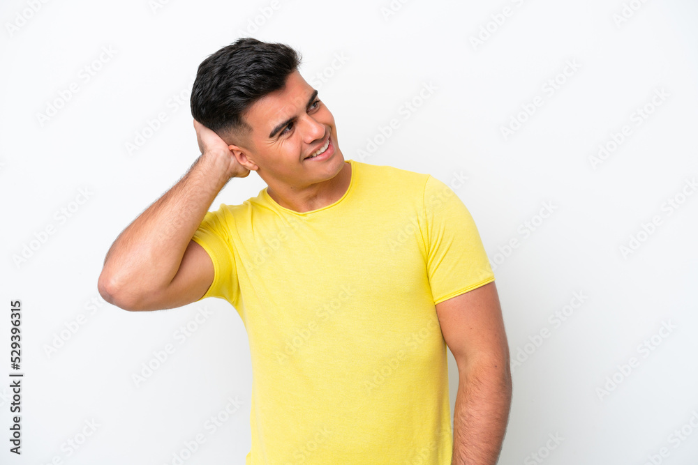 Young caucasian handsome man isolated on white background thinking an idea