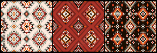 Vector set of ethnic tribal geometric patterns. Seamless collection. Aztec boho ornamental style. Native american indian ornaments