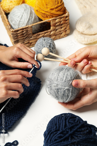 Concept of hobby, cozy and relaxing hobby, knitting