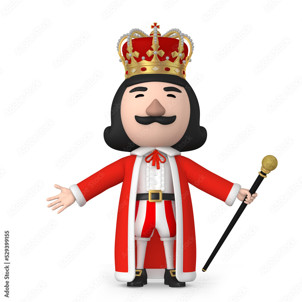 King wearing crown stand on with Cane, 3D Illustration King wearing crown stand on with Cane, 3D Illustration