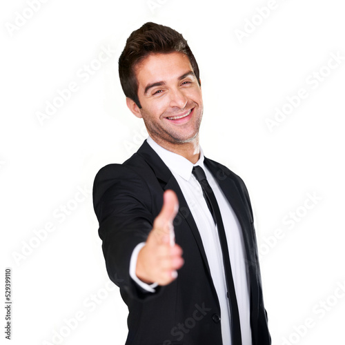 A handshake, success deal or thank you in trust after b2b collaboration business meeting on a png, transparent and isolated or mockup background. A CEO man, manager or welcome to partnership