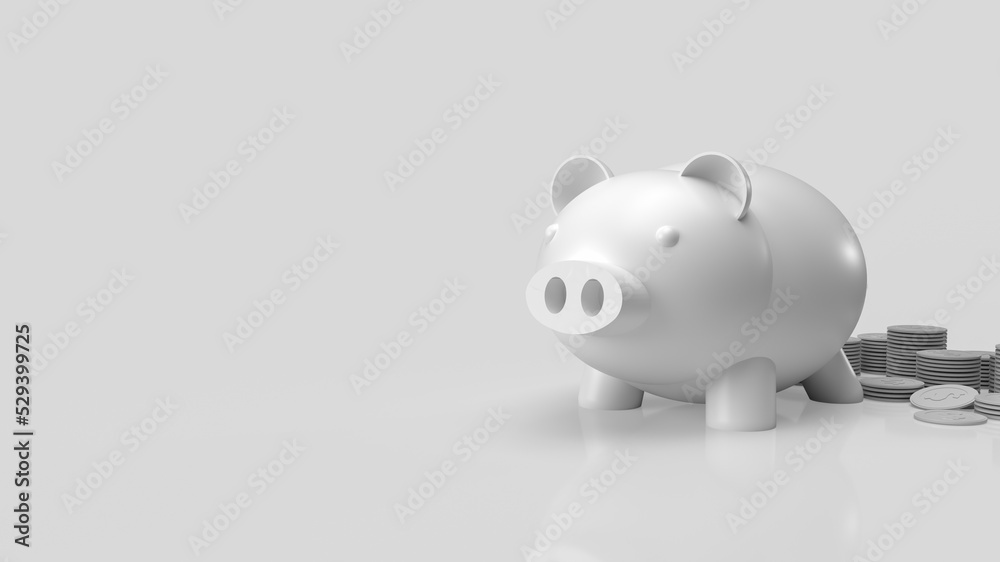 The white piggy bank and coins on clear background  3d rendering
