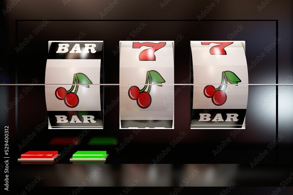 Naklejka premium Close up slot machine showing cherry icons