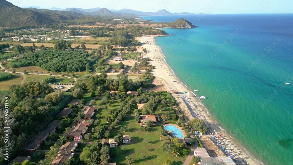 Drone flight over a beach in Sardinia Italy Villasimius Drone flight over a beach in Sardinia Italy Villasimius