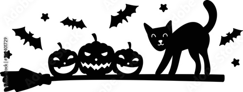 Hand Drawn Halloween cat and pumpkin illustration