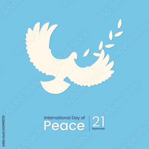 International Peace Day.Poster, postcard for the International Day of Peace. The dove of peace. A symbol of peace. Vector illustration.Illustration concept present peace world.International peace day.