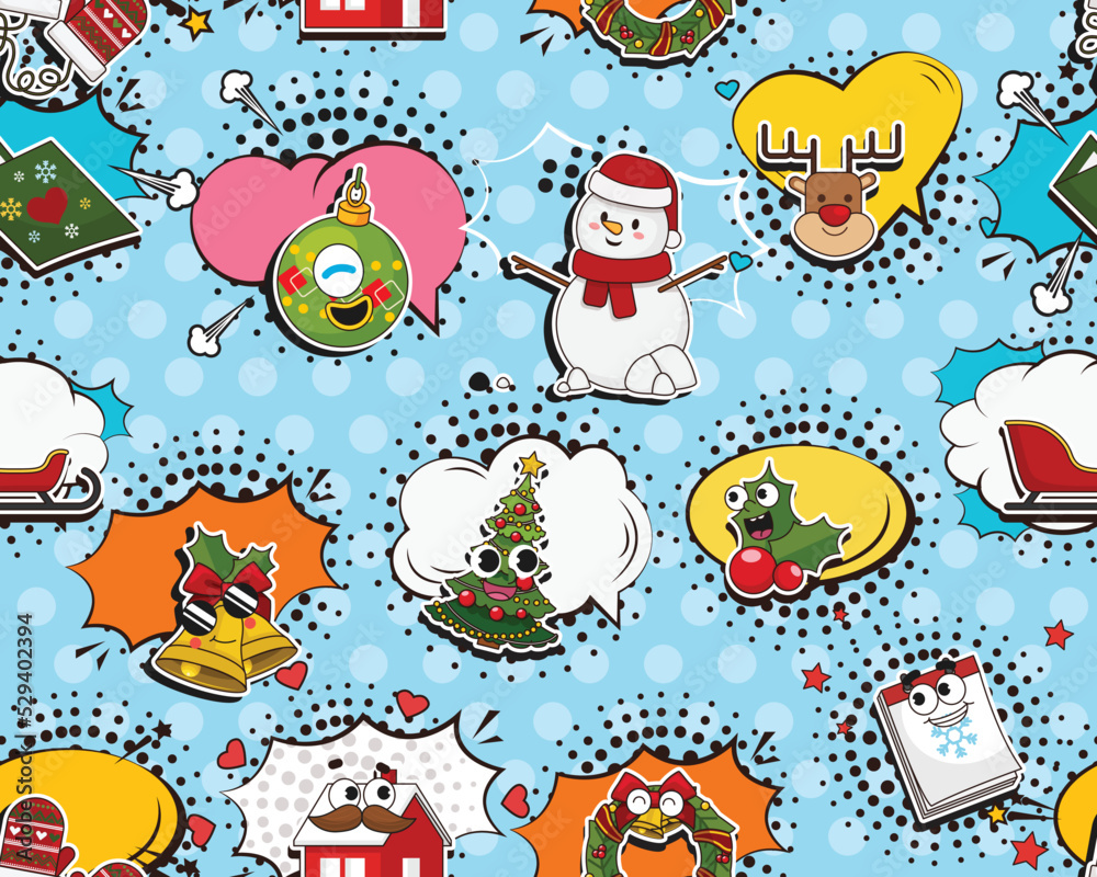 Vector flat seamless texture pattern Hand drawn flat trendy cartoon elements collection merry christmas Vector flat seamless texture pattern Hand drawn flat trendy cartoon elements collection merry christmas