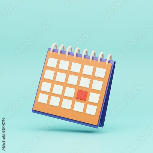 3d rendering Calendar icon symbol. minimal cartoon style design. Day month year concept. on Blue background, illustration
