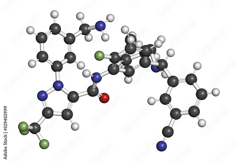 Berotralstat hereditary angioedema drug molecule. 3D rendering Berotralstat hereditary angioedema drug molecule. 3D rendering