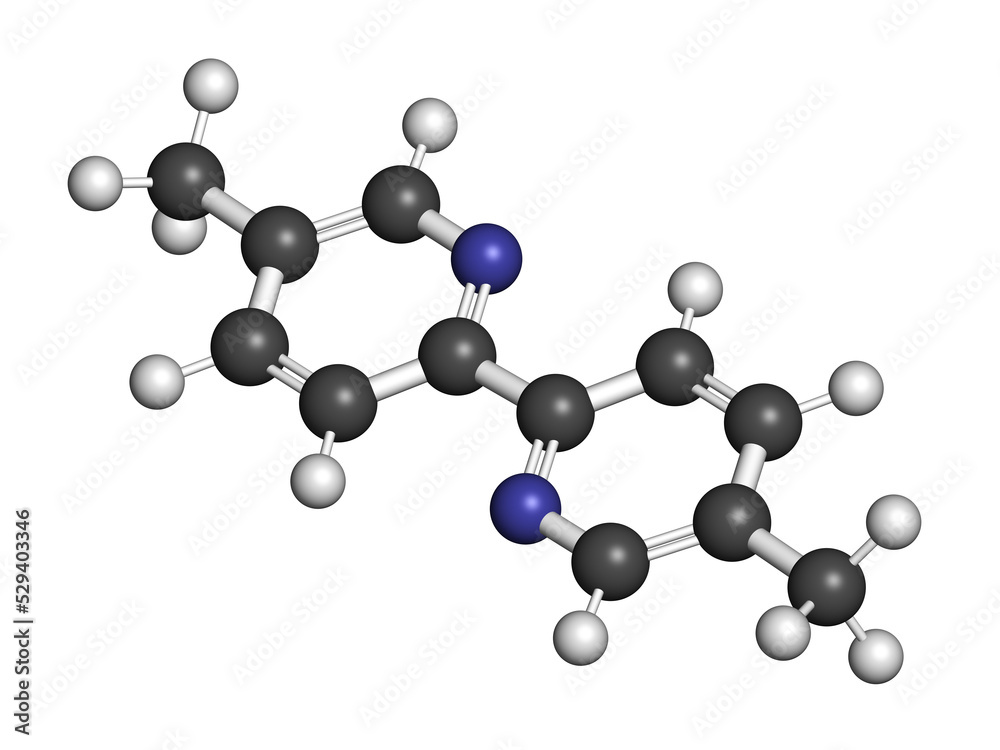 Abametapir head lice treatment drug molecule. 3D rendering. Atoms are represented as spheres with conventional color coding: hydrogen (white), carbon (grey), nitrogen (blue). Abametapir head lice treatment drug molecule. 3D rendering. Atoms are represented as spheres with conventional color coding: hydrogen (white), carbon (grey), nitrogen (blue).