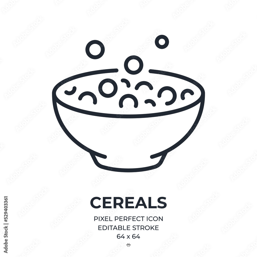 Breakfast corn round cereals editable stroke outline icon isolated on white background flat vector illustration. Pixel perfect. 64 x 64. Breakfast corn round cereals editable stroke outline icon isolated on white background flat vector illustration. Pixel perfect. 64 x 64.