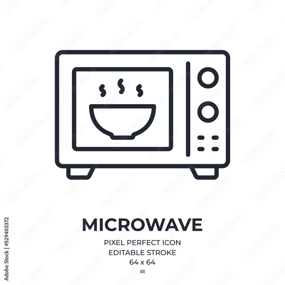 Microwave editable stroke outline icon isolated on white background flat vector illustration. Pixel perfect. 64 x 64. Microwave editable stroke outline icon isolated on white background flat vector illustration. Pixel perfect. 64 x 64.
