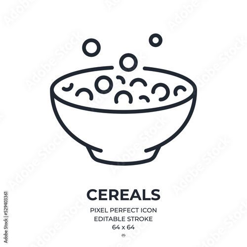 Breakfast corn round cereals editable stroke outline icon isolated on white background flat vector illustration. Pixel perfect. 64 x 64.