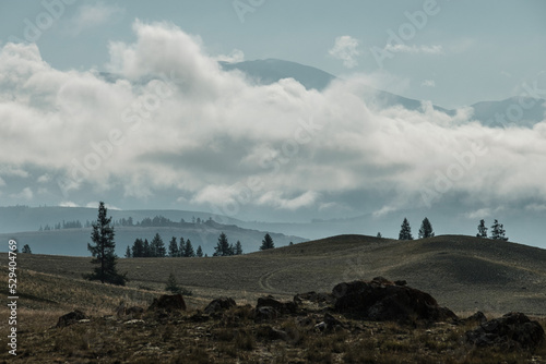 View of the Kurai steppes on Chuisky Trakt in the Altai Mountains