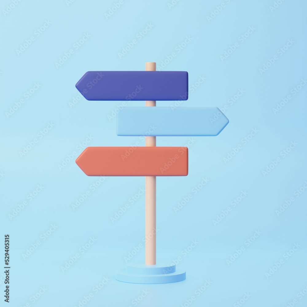 3d colorfull directions sign on blue background. 3d render illustration 3d colorfull directions sign on blue background. 3d render illustration