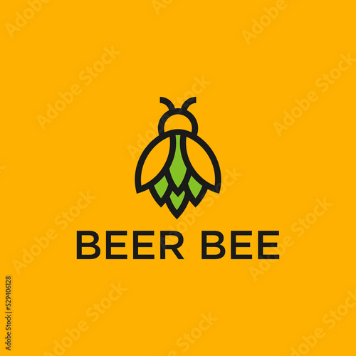 craft beer logo with bees and hops silhouette vector icon illustration