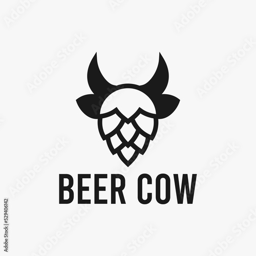 brewery logo with buffalo and hops silhouette vector icon illustration template