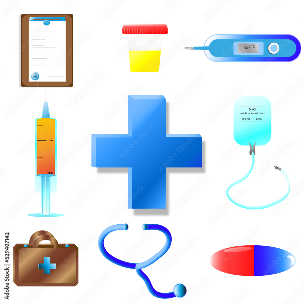 Medical icons set. The medicine. Medical cross. Analyzes. Health.