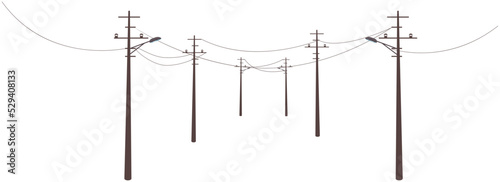 Power line. High-voltage electric power tower. Transmission and supply of electricity. Procurement for article on cost of electricity or construction of lines. Electro-eaves departing into distance