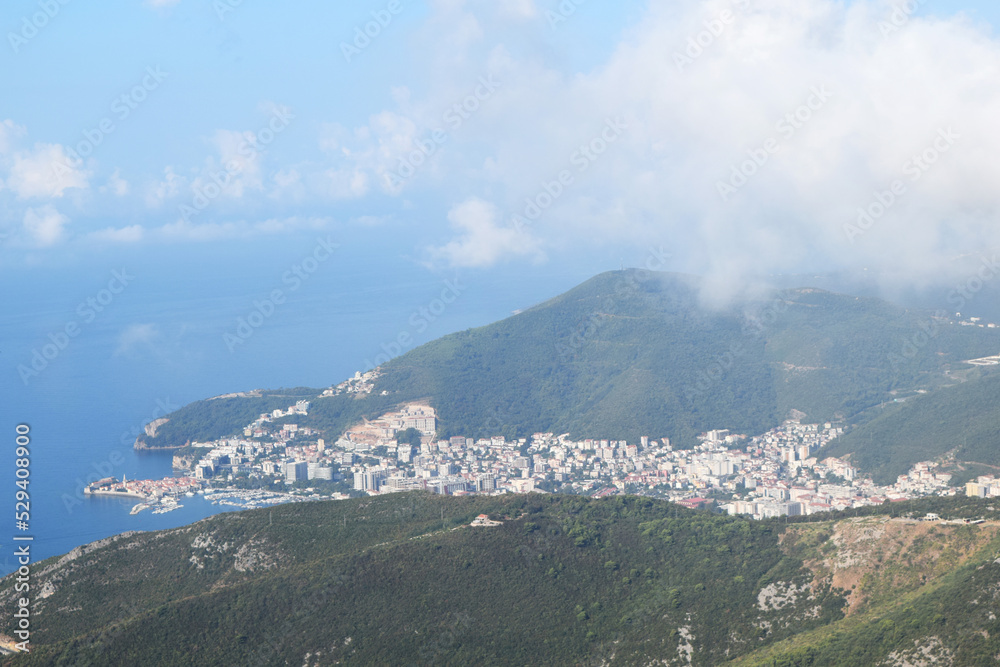 panoramic view of the city of Budva in Montenegro and the Adriatic coast