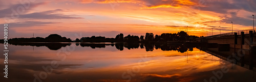 Beautiful sunset view with reflections near Plattling  Isar  Bavaria  Germany
