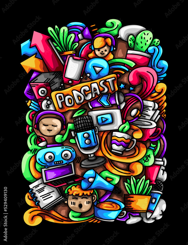 Fototapeta premium Podcast Doodle Vector Illustrations