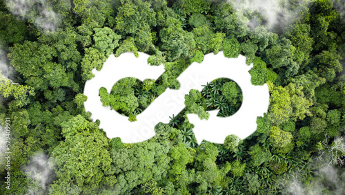 Circular economy icon. The concept of eternity, endless and unlimited, circular economy for future growth of business and environment sustainable on nature background. photo