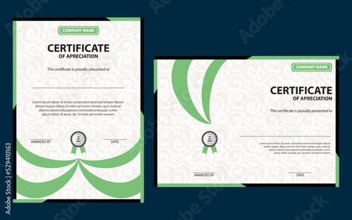 Modern Green Color and professional academic certificate of appreciation award template design, Modern blue certificate template and border, for award, diploma, and printing