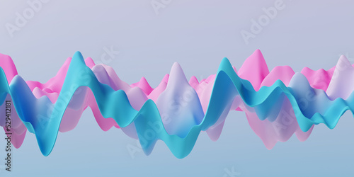 Fototapeta Pastel sound wave or mountains low poly style 3d rendering. 3d blue and pink mountains background. 3d illustration