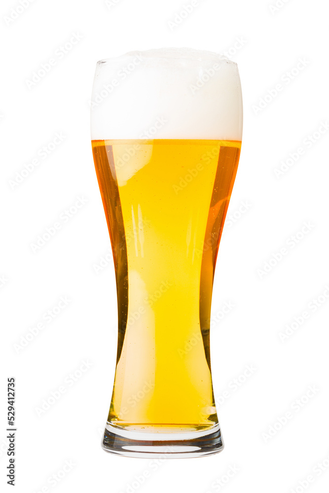 Glass filled with white lager beer with foam Glass filled with white lager beer with foam