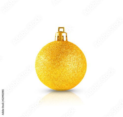 New Year tree decoration (ball) covered golden glitters isolated on white background