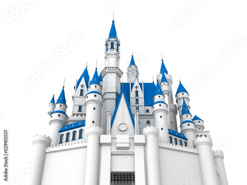 Vászonkép European castle with blue roof, 3D illustration