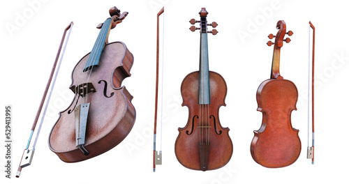 violin and bow on transparent background 4k