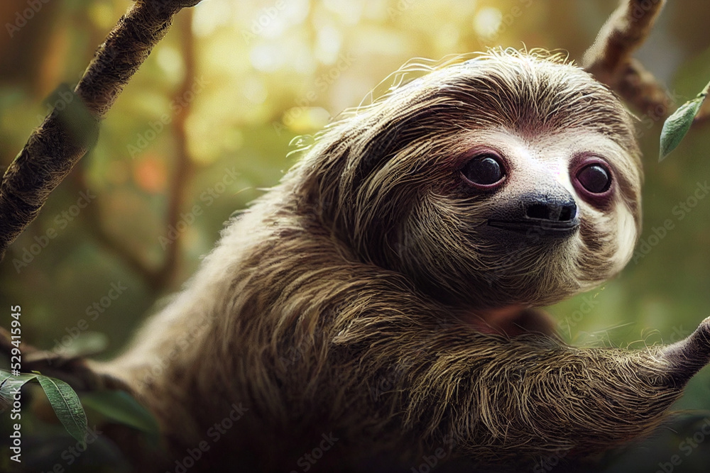 cute adorable sloth closeup on the tree 3d illustration cute adorable sloth closeup on the tree 3d illustration