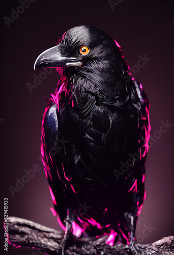 3d illustration of stunning beautiful realistic raven bird on dark background