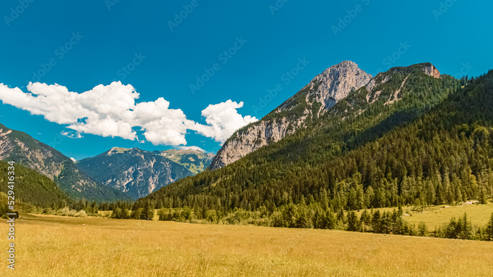 Beautiful alpine summer view at the famous Gramai Alm, Achensee, Tyrol, Austria