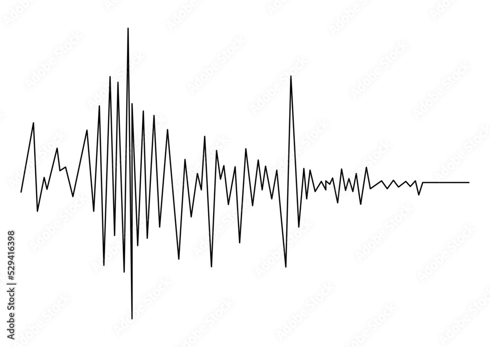 Earthquake seismogram or music volume wave line. Seismograph vibration or magnitude recording chart. Polygraph lie test detector diagram record. Vector illustration.