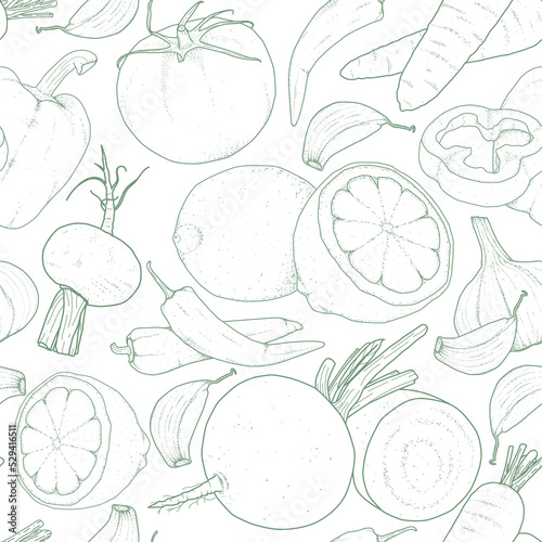 Fototapeta Naklejka Na Ścianę i Meble -  Hand Drawn Vegetable Background Pattern Design