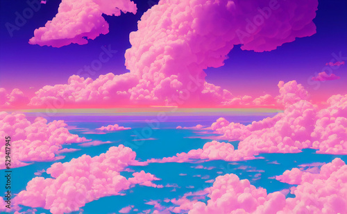 Abstract of cloud and sky natural background in retrowave city pop style, modern cyberpunk, 3d rendering
