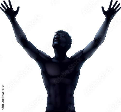 Man silhouette hands raised