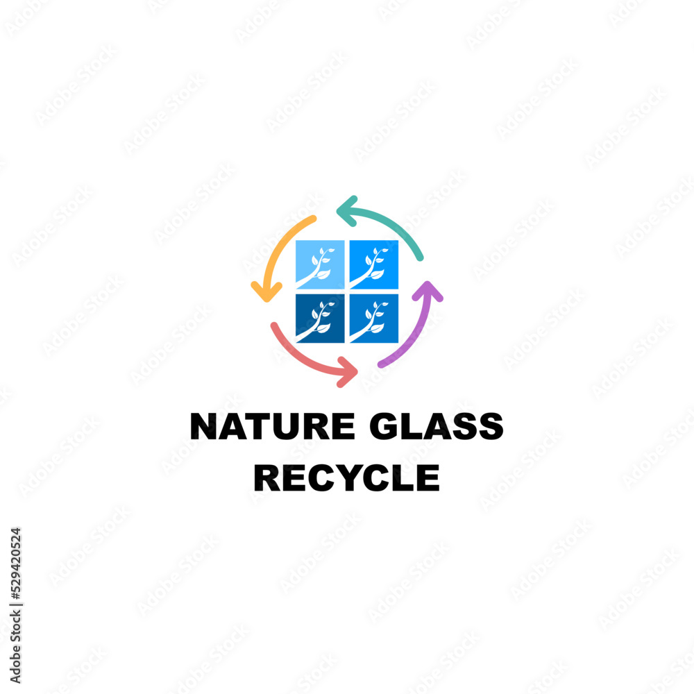 Nature glass recycle, logo for glass recycling company so that it supports environmentally friendly.