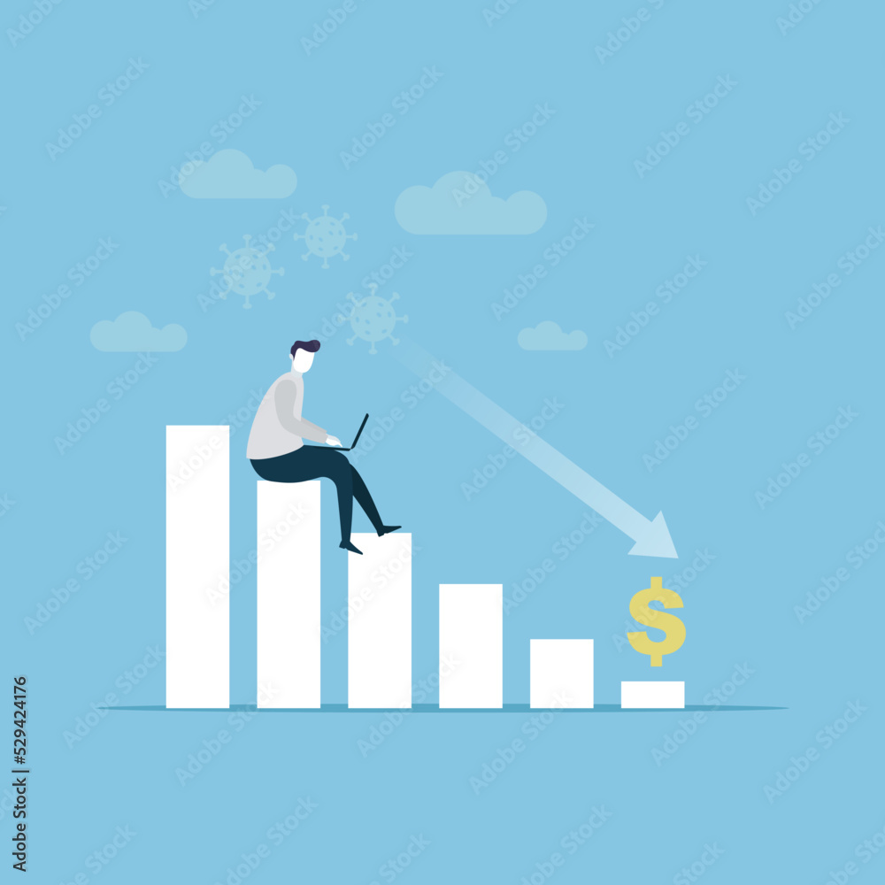 Businessman analysis business going down. Business concept vector illustration.