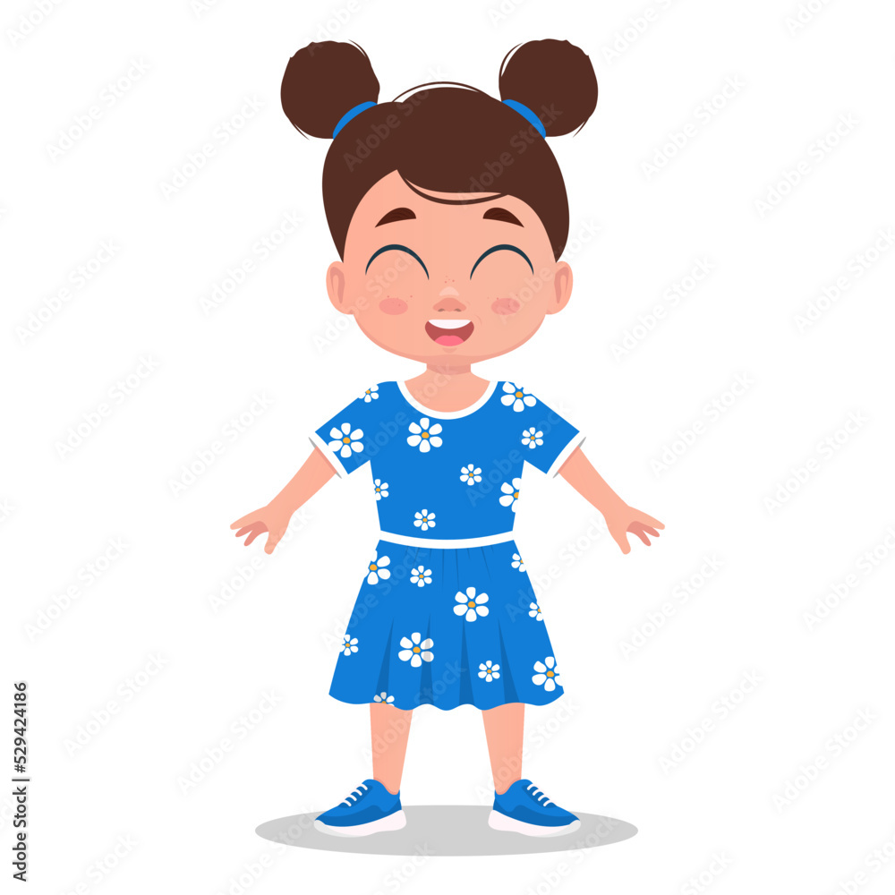 Child smiling with closed eyes, girl, schoolgirl. Vector illustration Child smiling with closed eyes, girl, schoolgirl. Vector illustration