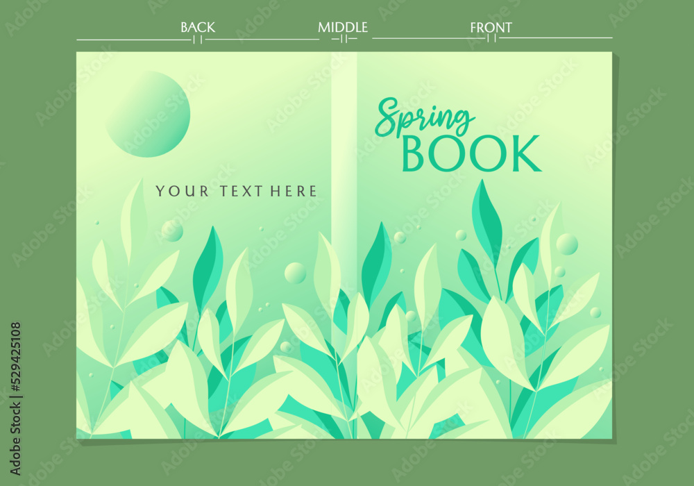 Green color cover page template. background with hand drawn leaf pattern for notebook, planner, brochure, book, catalog. design illustration