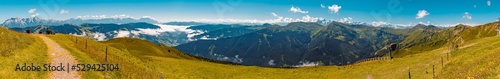 High resolution stitched panorama at the famous Schattberg mountain, Saalbach-Hinterglemm, Salzburg, Austria photo