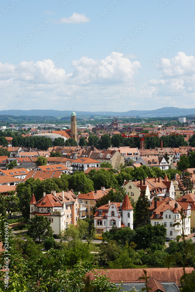 The panorama of Bamberg from a castle hill, Germany	